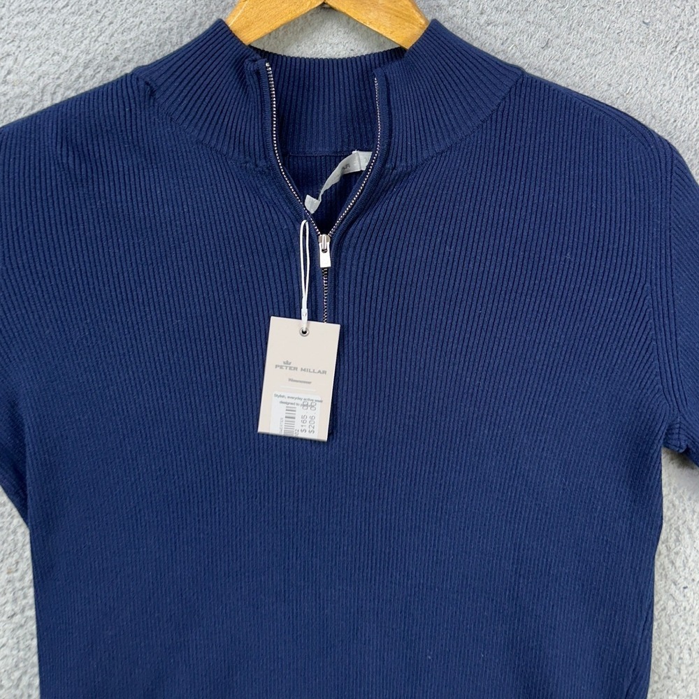 Peter Millar Sweater Pullover Womens Medium Blue Knit Quarter Zip Pullover NEW - Picture 1 of 11